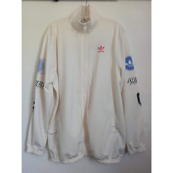 ADIDAS ORIGINALS Racing Jacket Zip Front Track Nylon Fleece White Trefoil Logo M - Picture 11 of 11